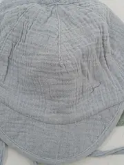 Vorschaubild 3 von Baby Sonnenhut Mütze Musselin Grau Bindebänder Nackenschutz