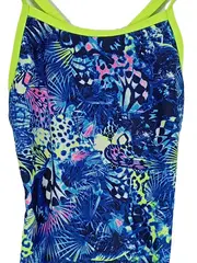Vorschaubild 3 von Badeanzug Mädchen Gr. 134 Blau Neongelb Tropical Print Sport