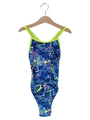 Vorschaubild 2 von Badeanzug Mädchen Gr. 134 Blau Neongelb Tropical Print Sport