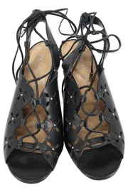 Vorschaubild 2 von Sandaletten Schwarz Leder Lochmuster Schnürung Gr. 36 Elegant