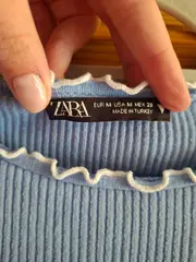 Vorschaubild 5 von Freizeitkleid Damen Blau Rippstrick Rüschen Gr. 38/M Minikleid Baumwolle