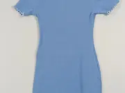Vorschaubild 3 von Freizeitkleid Damen Blau Rippstrick Rüschen Gr. 38/M Minikleid Baumwolle