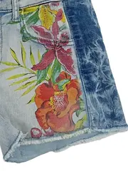 Vorschaubild 3 von Kinder Jeans Shorts Gr. 140 Blumen Pailletten Baumwolle Blau
