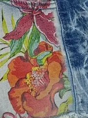 Vorschaubild 4 von Kinder Jeans Shorts Gr. 140 Blumen Pailletten Baumwolle Blau