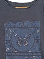 Vorschaubild 3 von EDC Damen T-Shirt Schmetterlingsprint Gr. 36/S Grau Casual Baumwolle