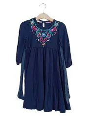 Vorschaubild 1 von Mädchen Freizeitkleid Blau Gr. 3-4 Jahre Pailletten Blumen