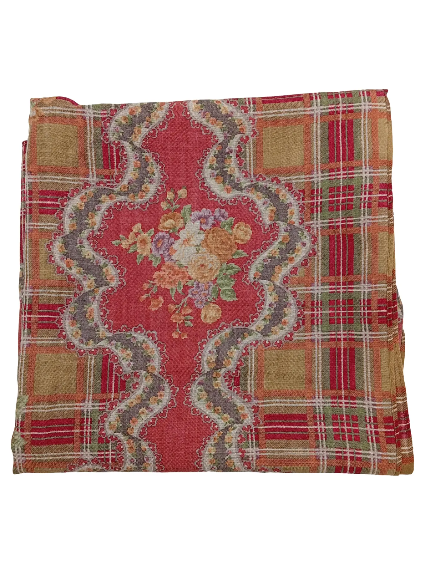 LAURA ASHLEY Damen Schal Wolle Seide Vintage Blumenmuster Kariert 105x107cm