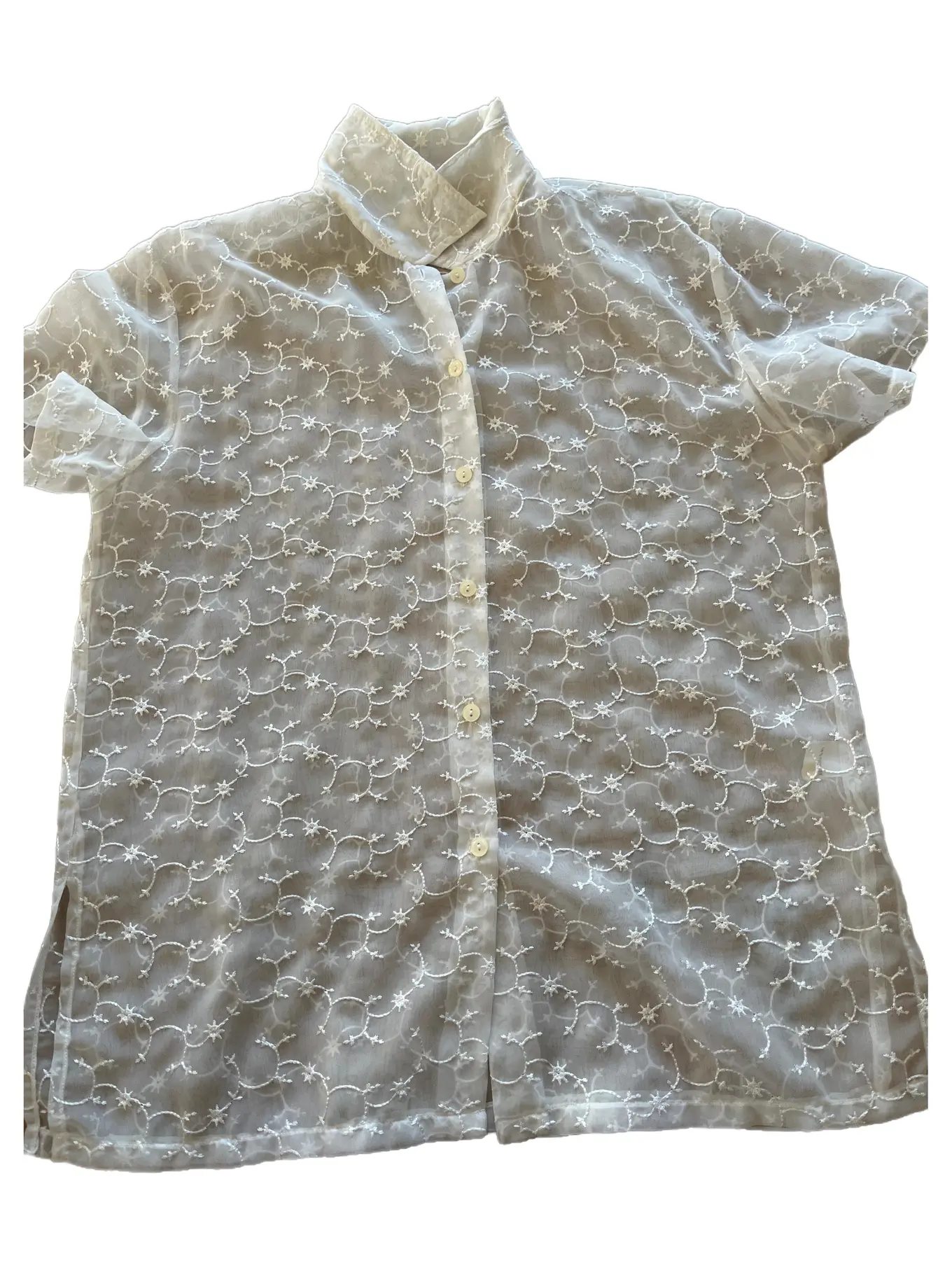 MORELAND Damen Hemdbluse Gr. 42 Weiß Elegant Kurzarm Stickerei