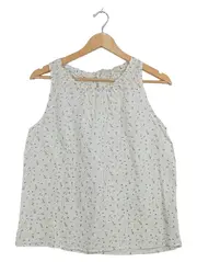Vorschaubild 1 von Damen Top Bluse Gr. S 36 Weiß Blumenmuster Ärmellos Leinen