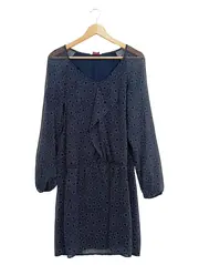 Vorschaubild 1 von Damen Freizeitkleid Gr. 38/M Blau Punkte Langarm Chiffon