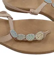 Vorschaubild 2 von Damen Zehentrenner Sandalen Gr. 40 Beige Schmucksteine Sommer