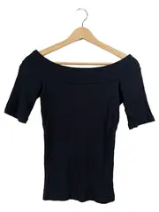 Vorschaubild 1 von Damen Off-Shoulder Top Shirt Schwarz Gr. S Rippstrick