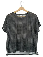 Vorschaubild 1 von Damen Sport Shirt Gr. L Grau Transparent Gestreift Fitness