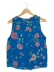 Vorschaubild 1 von Damen Bluse Gr. 40 L Blau Blumenmuster Ärmellos Sommer Shirt