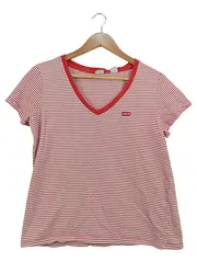 Vorschaubild 1 von Damen T-Shirt Gr. M gestreift V-Ausschnitt Rot Weiß Casual