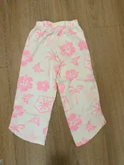 Vorschaubild 2 von Mädchen Stoffhose Gr. 128 Hawaii Blumen Palmen Rosa Beige