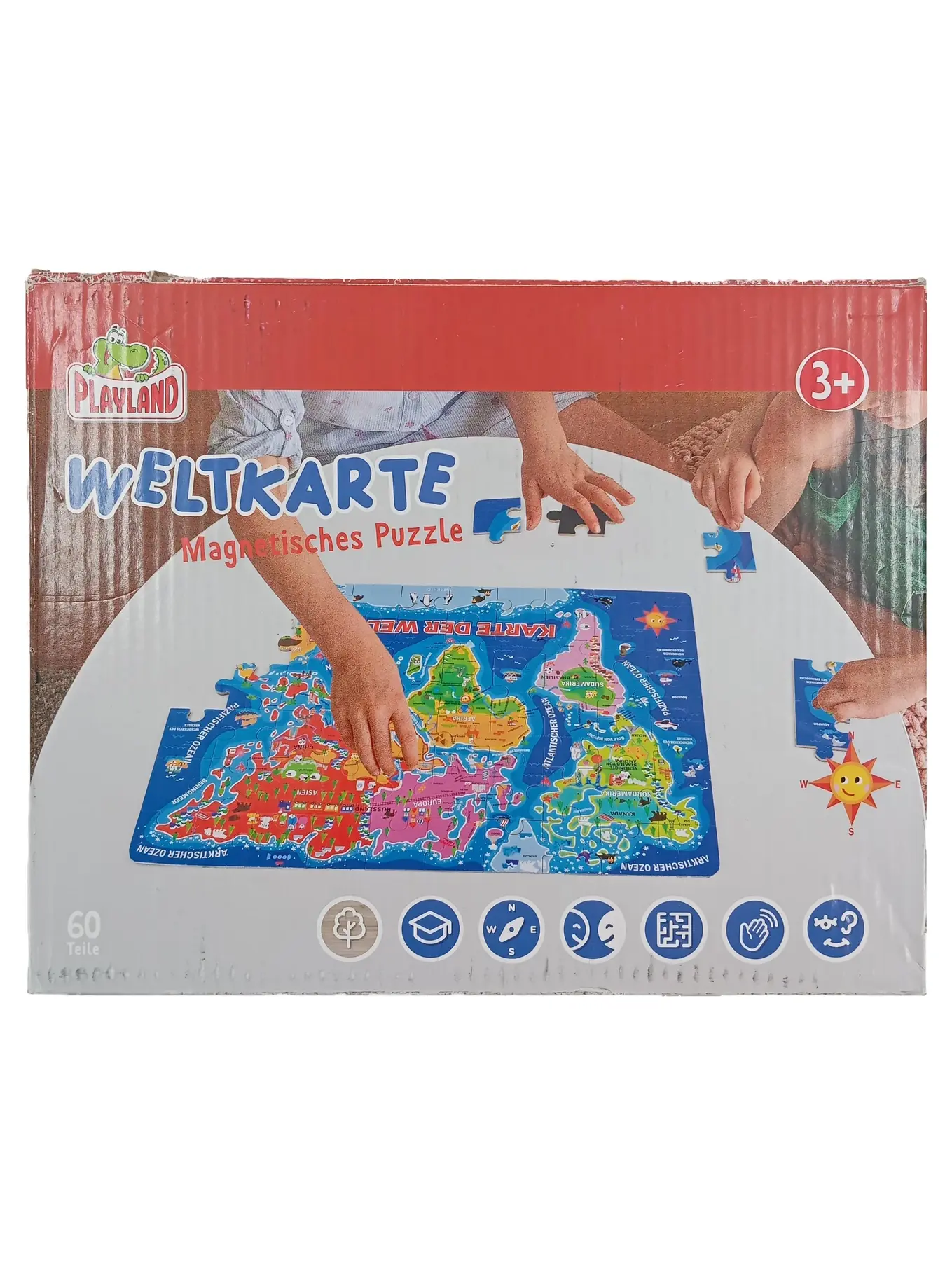 PLAYLAND Weltkarte Magnetisches Puzzle 60 Teile Kinder Lernspiel Mehrfarbig