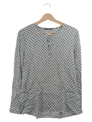 Vorschaubild 1 von Damen Bluse Langarm Gr. 36 S Blau Weiß Geometrisch Muster Viskose