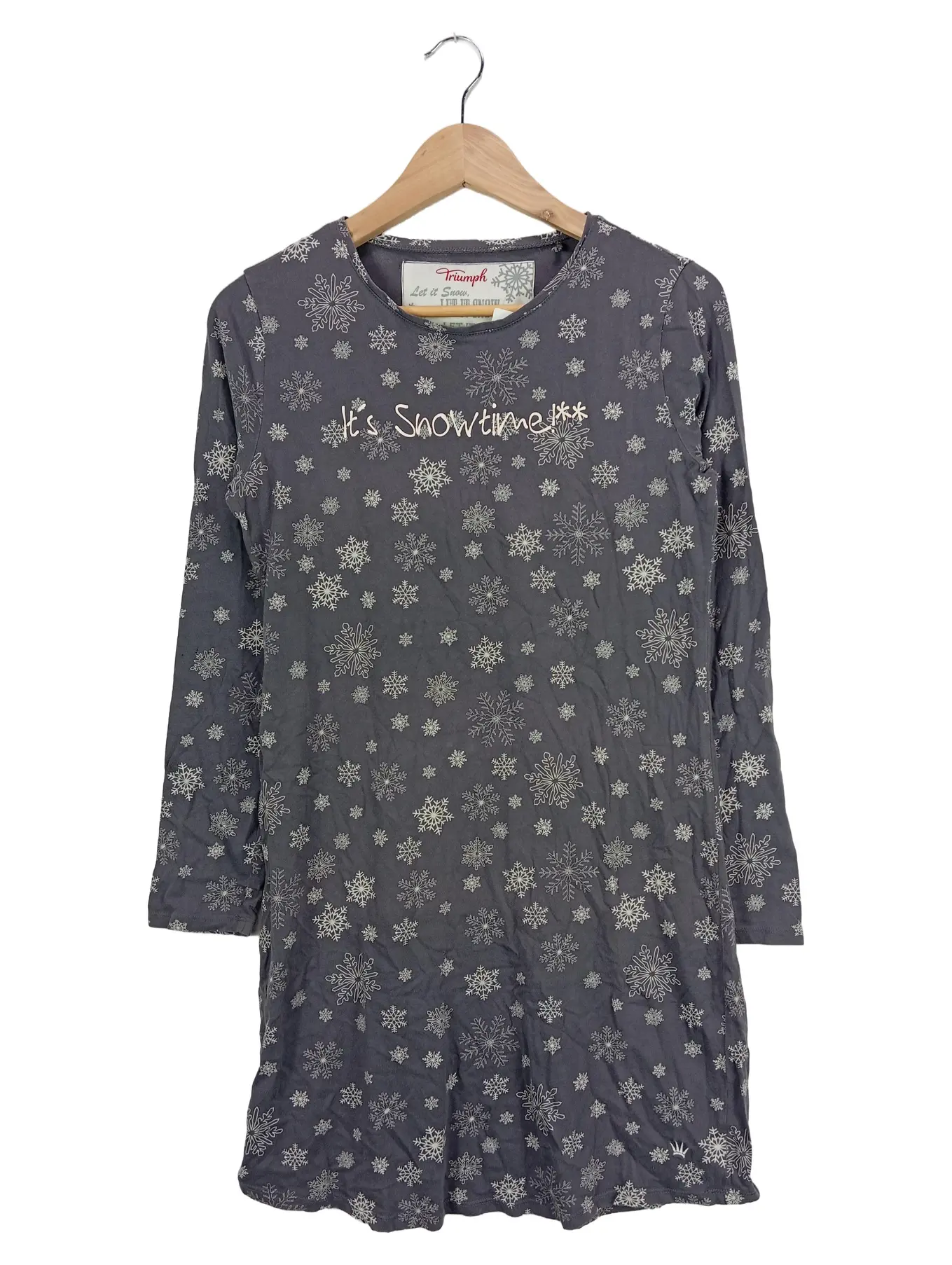 TRIUMPH Damen Nachthemd Gr. 38/M Grau Weihnachtlich Schneeflockenmotiv