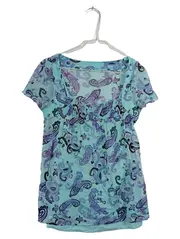 Vorschaubild 1 von Bluse Damen Gr. 34 XS Türkis Paisley Kurzarm Shirt