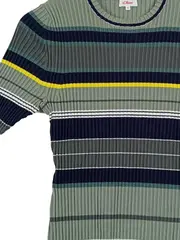 Vorschaubild 2 von Damen T-Shirt Gr. 38 Mehrfarbig Gestreift Kurzarm Viskose Casual