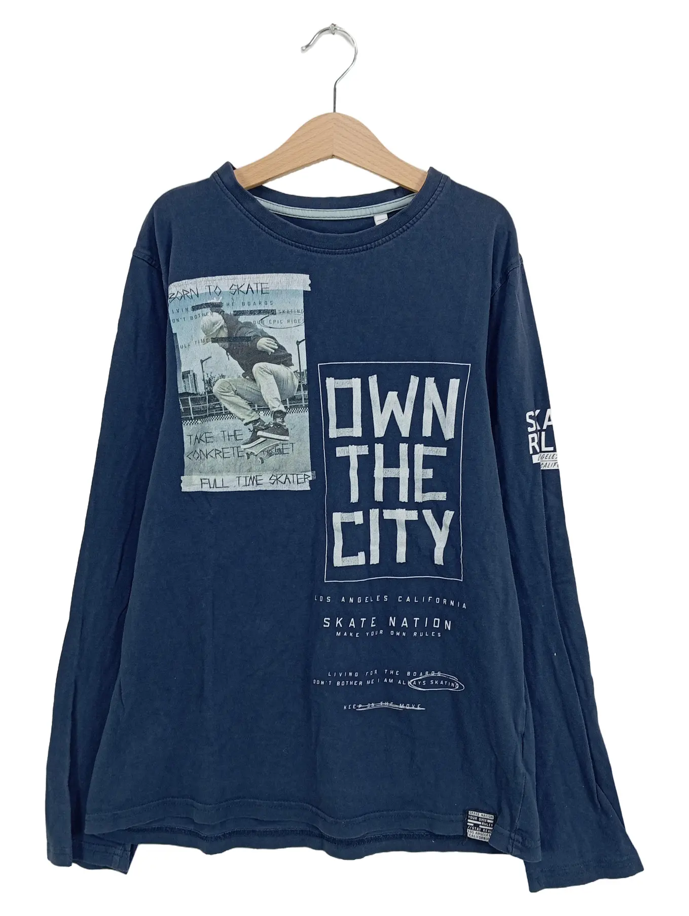 SKATE NATION Langarmshirt Jungen Gr. 158 Blau Streetwear Skateboard