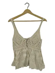 Vorschaubild 1 von Häkeltop Damen Gr. 38/M Ärmellos Lochmuster Beige Freizeit