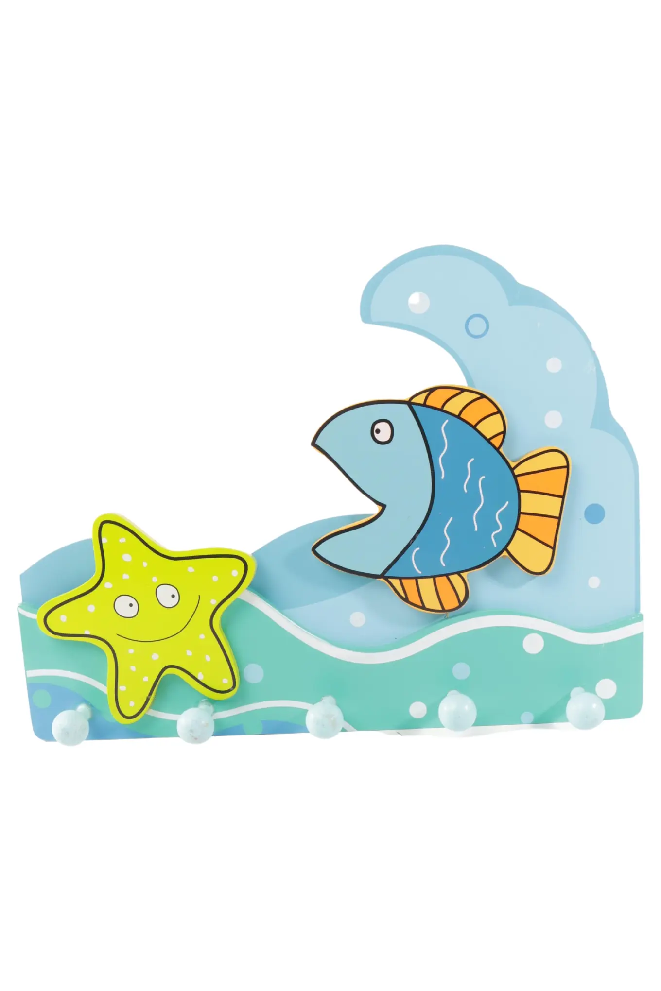 MARKENLOS Kinder Garderoben Hakenleiste Holz Maritim Fisch Seestern Mehrfarbig Wandhaken