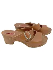 Vorschaubild 1 von Les Marina Damen Pantoletten Clogs Gr. 39 Braun Leder Holzsohle Nieten Vintage