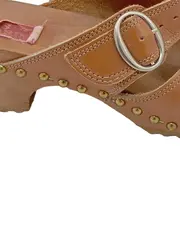 Vorschaubild 2 von Les Marina Damen Pantoletten Clogs Gr. 39 Braun Leder Holzsohle Nieten Vintage