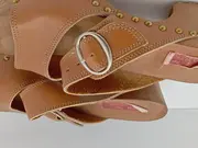 Vorschaubild 3 von Les Marina Damen Pantoletten Clogs Gr. 39 Braun Leder Holzsohle Nieten Vintage