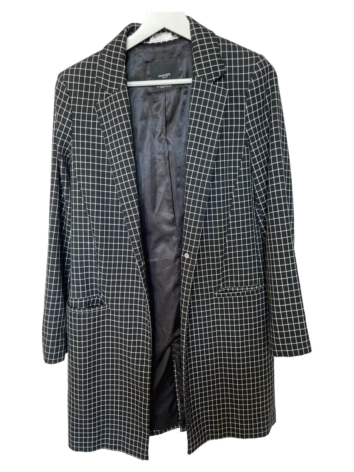 MANGO Damen Blazer Kariert Schwarz Gr. 32/XXS Klassisch