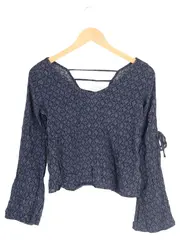 Vorschaubild 1 von Damen Bluse 34/XS Blau Grafisch Casual Bohemian Raffungen