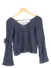 Vorschaubild 2 von Damen Bluse 34/XS Blau Grafisch Casual Bohemian Raffungen