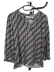 Vorschaubild 2 von Bluse Damen Gr. 40 L Modern Mehrfarbig Grafisches Muster 3/4-Arm