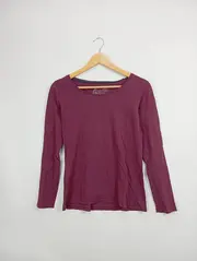 Vorschaubild 2 von EDC Damen Langarmshirt Gr. 36/S Lila Basic Baumwolle Langarm