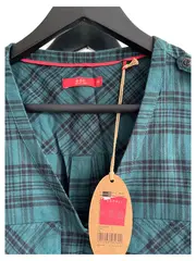 Vorschaubild 3 von edc Damen Bluse Kariert Petrol Ärmellos Gr. 34 XS Freizeit Baumwolle