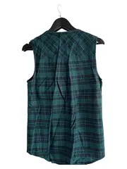 Vorschaubild 2 von edc Damen Bluse Kariert Petrol Ärmellos Gr. 34 XS Freizeit Baumwolle