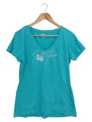 Vorschaubild 1 von T-Shirt Damen 44/XXL Türkis Casual Logo-Print V-Ausschnitt