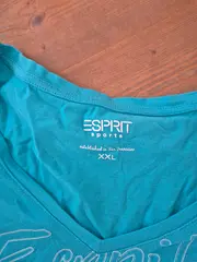 Vorschaubild 3 von T-Shirt Damen 44/XXL Türkis Casual Logo-Print V-Ausschnitt