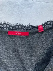 Vorschaubild 3 von Damen Langarmshirt Gr. 38 Grau V-Ausschnitt Spitze Meliert