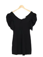 Vorschaubild 1 von Damen Strickkleid Gr. 40/L Schwarz Elegant Rüschenärmel