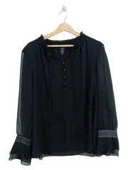 Vorschaubild 1 von Damen Bluse Langarm Schwarz Elegant Einheitsgröße Rüschen