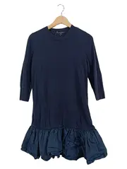 Vorschaubild 1 von Damen Strickkleid Gr. 34/XS Blau Modern Baumwolle Rüschen 3/4 Arm