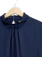 Vorschaubild 2 von Damen Bluse Stehkragen Gr. 42 Blau Elegant Punkte Langarm