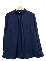 Vorschaubild 1 von Damen Bluse Stehkragen Gr. 42 Blau Elegant Punkte Langarm