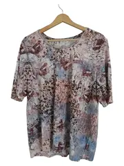 Vorschaubild 1 von Damen T-Shirt Blumenmuster Glitzer Kurzarm Mehrfarbig Gr. 40