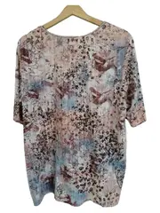 Vorschaubild 2 von Damen T-Shirt Blumenmuster Glitzer Kurzarm Mehrfarbig Gr. 40