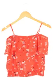 Vorschaubild 2 von Kinder Bluse Gr. 158 Rot Blumenmuster Rüschen Off-Shoulder