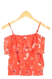 Vorschaubild 1 von Kinder Bluse Gr. 158 Rot Blumenmuster Rüschen Off-Shoulder